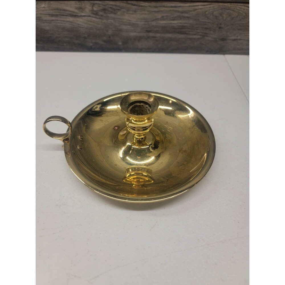 Vintage Brass Large Chamberstick Candle Holder Finger Hold